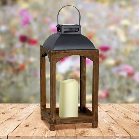 Exhart 16 Metal/Wood Solar Lantern with Candle Multicolored 17970